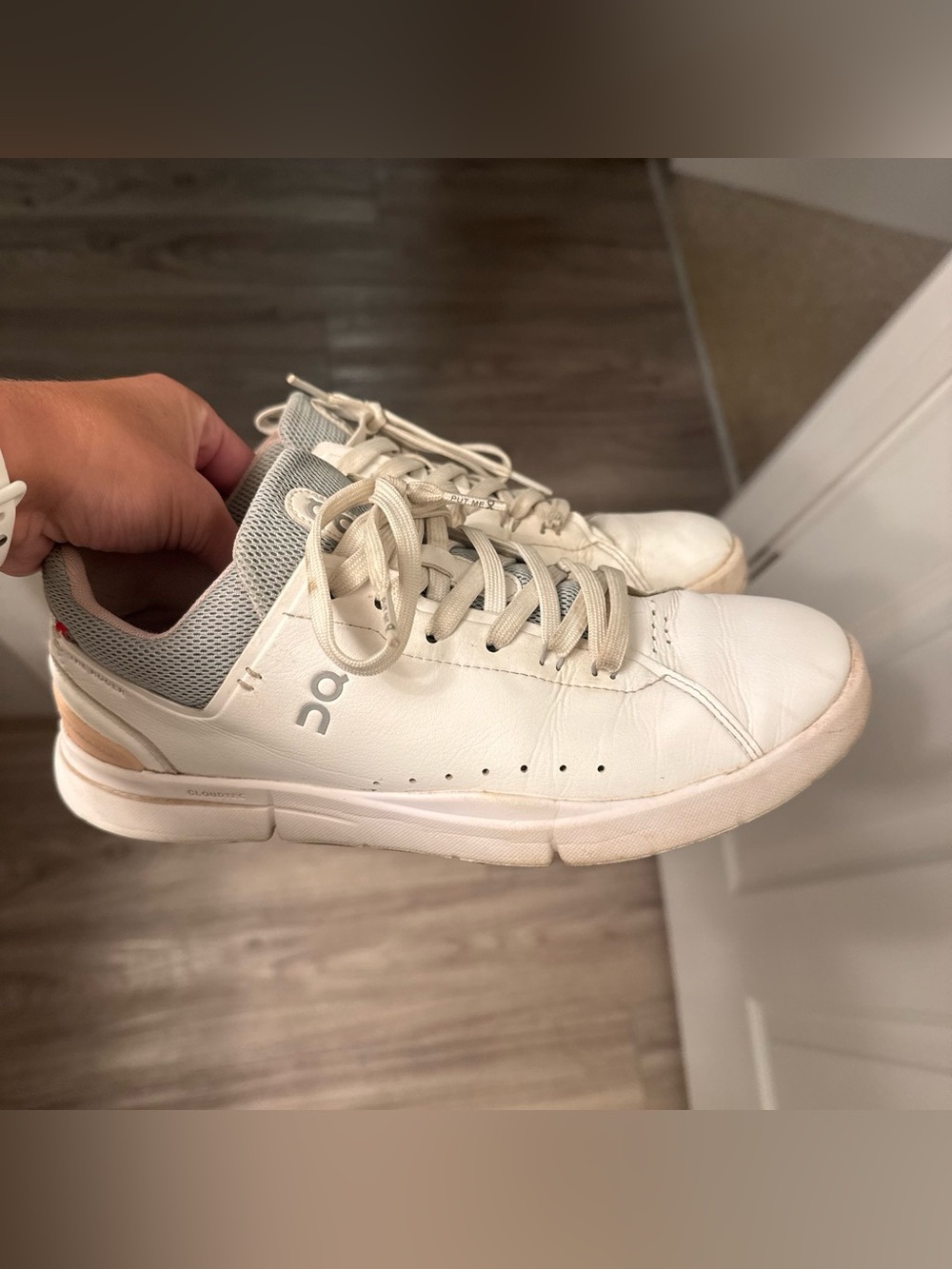 On Running Cloud Men’s Sneakers in White with Light Gray Mesh